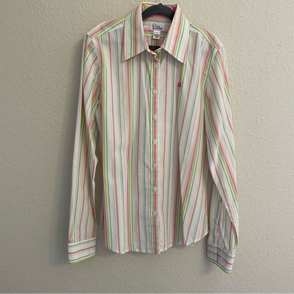 Womens Lily Pulitzer Dress Shirt 4 White Pink Button Cotton Blouse